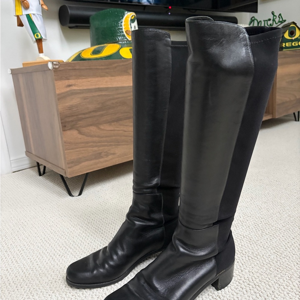 Stuart Weitzman Black Over-the-Knee Leather Boots